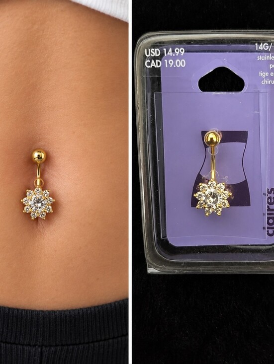 Claire's Jewelry - Claire’s Gold Crystal Flower Dangle Belly Button Ring 14G NWT